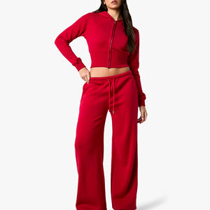 เซ็ตเสื้อฮู้ดและกางเกงวอร์มทรงโอเวอร์ไซส์ผ้าฟลีซสีล้วนสำหรับผู้หญิง - Product Image 2