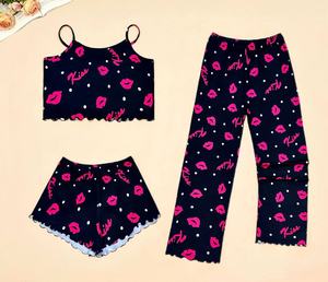 <span class=keywords><strong>Pigiama</strong></span> da <span class=keywords><strong>Donna</strong></span> a Tre Pezzi a Prezzo di Fabbrica, Set con Canottiere, Pantaloncini e Pantaloni Lunghi, Abbigliamento da Notte <span class=keywords><strong>Sexy</strong></span> Estivo con Stampe Cartoon - Product Image 2