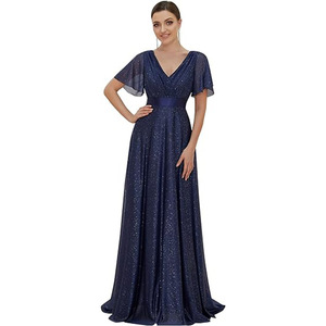 V-Neck Long Chiffon Bridesmaid Dress A-Line Plus Size Purple Evening Gown - Product Image 5