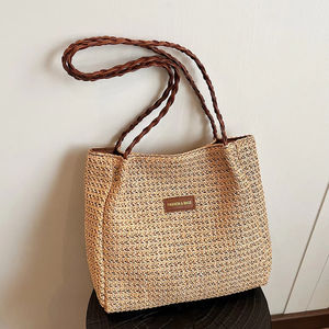 Sac seau tressé en paille style plage pour femme, tendance arc-en-ciel, sac à bandoulière à la mode, idéal pour les vacances d'été - Vente chaude - Product Image 2