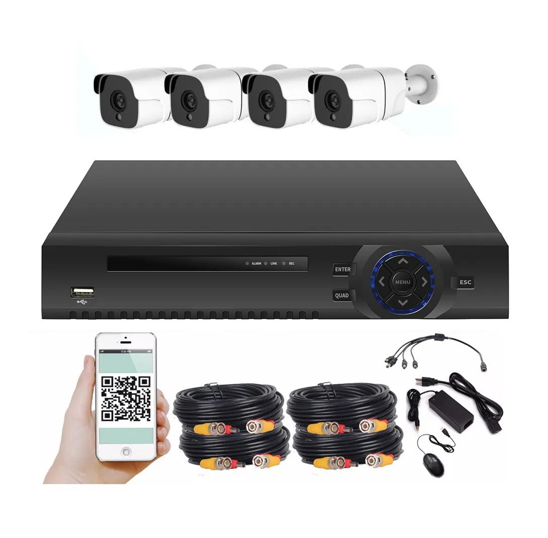 Bán Buôn Không Thấm Nước 4CH AHD Camera CCTV DVR Kit Với Hộp Màu 4 Cuộn Cáp Power Adapter