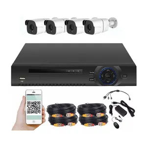 ขายส่งกันน้ำ4CH AHD กล้อง CCTV DVR ชุดสีกล่อง4ม้วนสายไฟอะแดปเตอร์