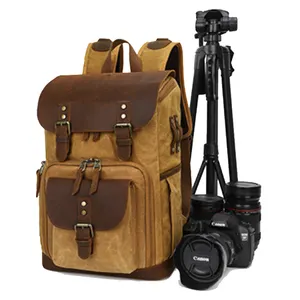 Amazon Hot Selling Camera Accessories Waterproof Shockproof Simple Vegan Leather Camera Bag Vintage Dslr Camera Backpack