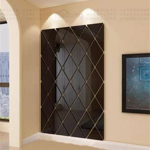 58pcs Geometric Design Mirror Wall Sticker Modern PMMA Tile 3D Acrylic Mirrored Decorative Wall Stickers Waterproof Home Decor