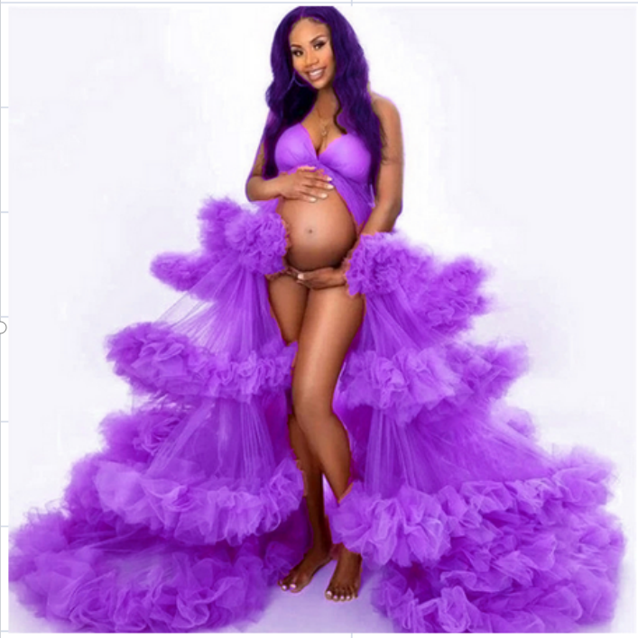 FK31 Ruffle Robe Wedding Bridal Fluffy Maxi Pregnancy Photoshoot Dress  Nightgown Brides Robe Tulle Maternity Dress Gown| Alibaba.com