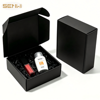 Boîte cadeau en carton ondulé noir avec logo personnalisé, laminage mat, recyclable, écologique, emballage pour cosmétiques, rouge à lèvres, soins de la peau