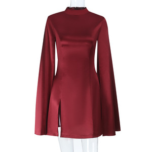 Vestido Formal Mini Elegante de Manga Larga y Cuello Alto en Color Sólido para Mujer, a la Moda - Product Image 3