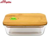 Récipient alimentaire rectangulaire en verre borosilicate de 1040 ml, compatible congélateur, sans BPA, hermétique, compatible micro-ondes, anti-fuite, avec couvercle en bambou