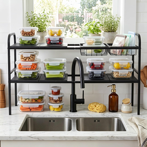 2-Tier Expandable <b>Under</b> Sink Organizer With 2 Baskets & 6 Panels, Multi-Purpose Storage Rack for Kitchen, Bathroom & Cupboard - Product Image 5