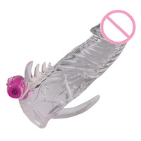 Funda de silicona para pene con función vibratoria electrónica Productos sexuales-Anillo para pene para agrandar el pene