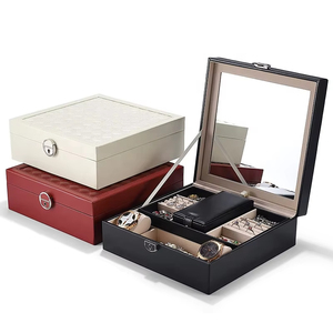 DIGU - <span class=keywords><strong>Joyero</strong></span> de Piel Sintética de Lujo, Organizador de Joyas de Gran Capacidad, Estuche de Almacenamiento de Joyas de Doble Capa con <span class=keywords><strong>Espejo</strong></span> y Mini Estuche de Viaje - Product Image 3
