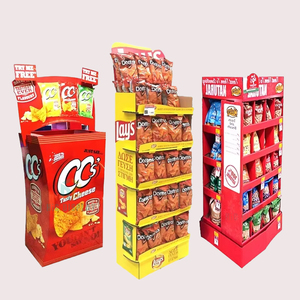 Exhibidor de Piso Personalizado de Cartón para Dulces y Refrigerios, Exhibidor de Papas Fritas - Product Image 1