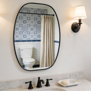 Miroir de salle de bain ovale encadré en métal noir 24x36 pouces, à fixer au mur, décoration de salle de bain - Product Image 4