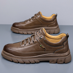 New Versatile and Trendy Men's Leather Casual Shoes with Thick Sole and Lace Up Comfortable Outdoor Walking Sports Chunky Shoes - Product Image 5