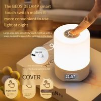 Lampe de table LED rechargeable par USB Affichage de l'horloge Contrôle tactile 3 modes de couleur Veilleuse pour chambre à coucher Dortoir Étude Enfants