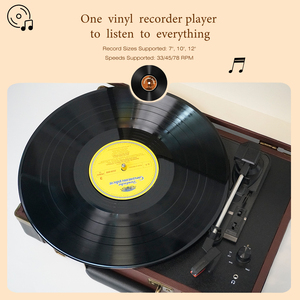 Tourne-disque rétro en cuir OEM ODM, 3 vitesses, Hi-Fi stéréo, lecteur <span class=keywords><strong>de</strong></span> disques vinyles LP avec haut-parleurs intégrés pour cadeaux <span class=keywords><strong>de</strong></span> Noël - Product Image 5