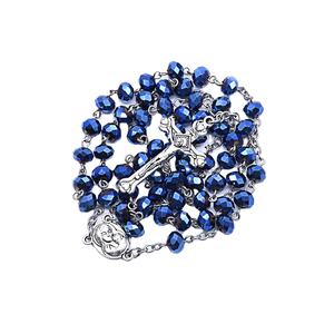 Collier <span class=keywords><strong>de</strong></span> perles <span class=keywords><strong>de</strong></span> cristal bleu métallisé avec médaille du sol sacré et chapelet <span class=keywords><strong>de</strong></span> <span class=keywords><strong>communion</strong></span> avec croix <span class=keywords><strong>de</strong></span> Jésus - Product Image 6