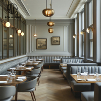 Ensemble de chaises en velours capitonnées à dossier haut et table carrée en bois massif pour restaurant, mobilier commercial Ron Group