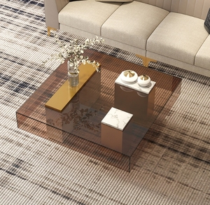 โต๊ะกาแฟสไตล์อิตาลีโต๊ะกลางสแตนเลสโต๊ะกระจกนิรภัยแบบทันสมัยสำหรับห้องนั่งเล่น - Product Image 5