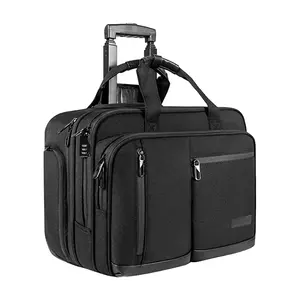 Carry on Travel Waterproof Overnight Bag Pockets Wheeled Briefcase Business 17 Inch Rolling Laptop Bag Briefcase for Men
