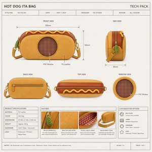 Borsa a tracolla personalizzata Hot Dog Ita Bag con finestra rotonda in PVC, design con cerniera posteriore nascosta, tracolla regolabile e fodera a quadretti per picnic - Product Image 3