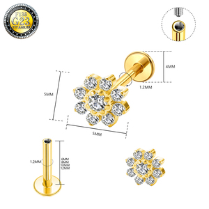 ASTM-F136 G23 Titan Zirkon Kristall Ohrstecker Vergoldet Innengewinde Labret Ring Lippen-Nasen-Piercing Modische Körper-Geschenke - Product Image 3