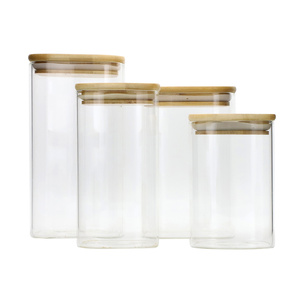 Cao Borosilicate Vòng Thủy Tinh Thủ Công Lưu Trữ Container Jar Với Tre Nắp Bằng Gỗ Cho Thực Phẩm Gia Vị Thảo Mộc Nến - Product Image 3