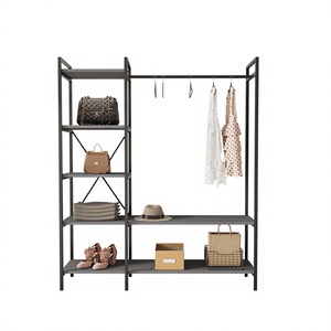 Organizador de armario con perchero y estantes de almacenamiento, perchero con estantes y estructura metálica, perchero para armario. - Product Image 1