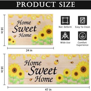 Ensemble de tapis de cuisine premium en mousse PVC lavable antidérapant et rembourré motif tournesol pour évier, salle de bain et sol de cuisine - Product Image 5