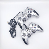 Manette de jeu filaire USB pour deux joueurs avec vibration, design transparent et coloré, pour PC, console de jeu, accessoire joystick
