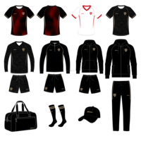 Kit de football personnalisé OEM, maillot de football noir, shorts, chaussettes, survêtement d'entraînement, veste à capuche, casquette, sac de sport, uniforme d'équipe