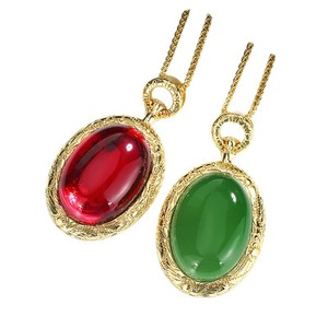 9 Wholesale imitation jadeite <b>Ruby</b> jewelry Copper Gold Plated Smooth 18*25MM Oval Cut cubic zirconia pendant <b>necklace</b> - Product Image 1