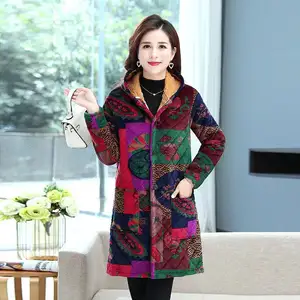 Huachao hiver garder au chaud femmes pull manteau long style surdimensionné motif flore manteau pour les femmes