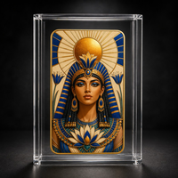 Carte de collection en métal double face, motif Scarabée ailé de la Reine égyptienne ancienne, avec cadre doré et décor Soleil Lotus Bleu Lapis, Cadeau