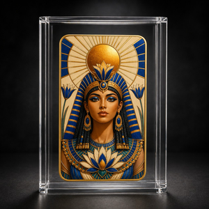 Sciarabe Alato della Regina dell'Antico Egitto, Carta da Collezione in Metallo a Doppia Faccia, Cornice Dorata, Lapislazzuli Blu, Loto e Sole, Decorazione Regalo - Product Image 3