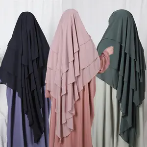 Khimar 3 voiles Jilbab Muslimische Frauen Dicker Chiffon Langer Hijab Islamisches Gebet Großer Schal 3 Schichten Kopftücher