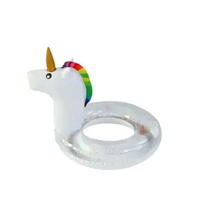 New design kids Unicorn swim ring with glitters inside 3D unicorn swim tube with glitters inside