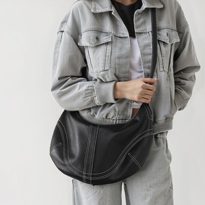 Trendy High-End Women's Crystal Grain Cowhide Dumpling Bag Single Strap Vintage Crossbody Handbag Genuine Leather Ladies Bags - Product Image 1