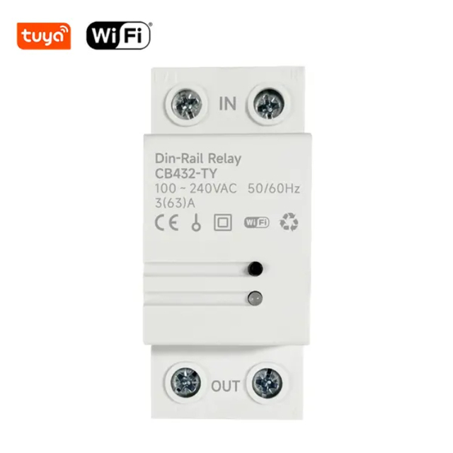 CB432-TY 100-240V Tuya WiFi DIN Rail Relay Switch with Monitoring 63A Smart Energy Management Voltage Current E865