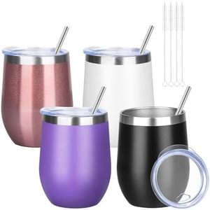 12oz Wine Tumbler with Lid Wine Glasses Double Wall Vacuum Travel Mugs stainless steel Coffee <b>Cup</b> for <b>Cold</b> & Hot Drinks - Product Image 6
