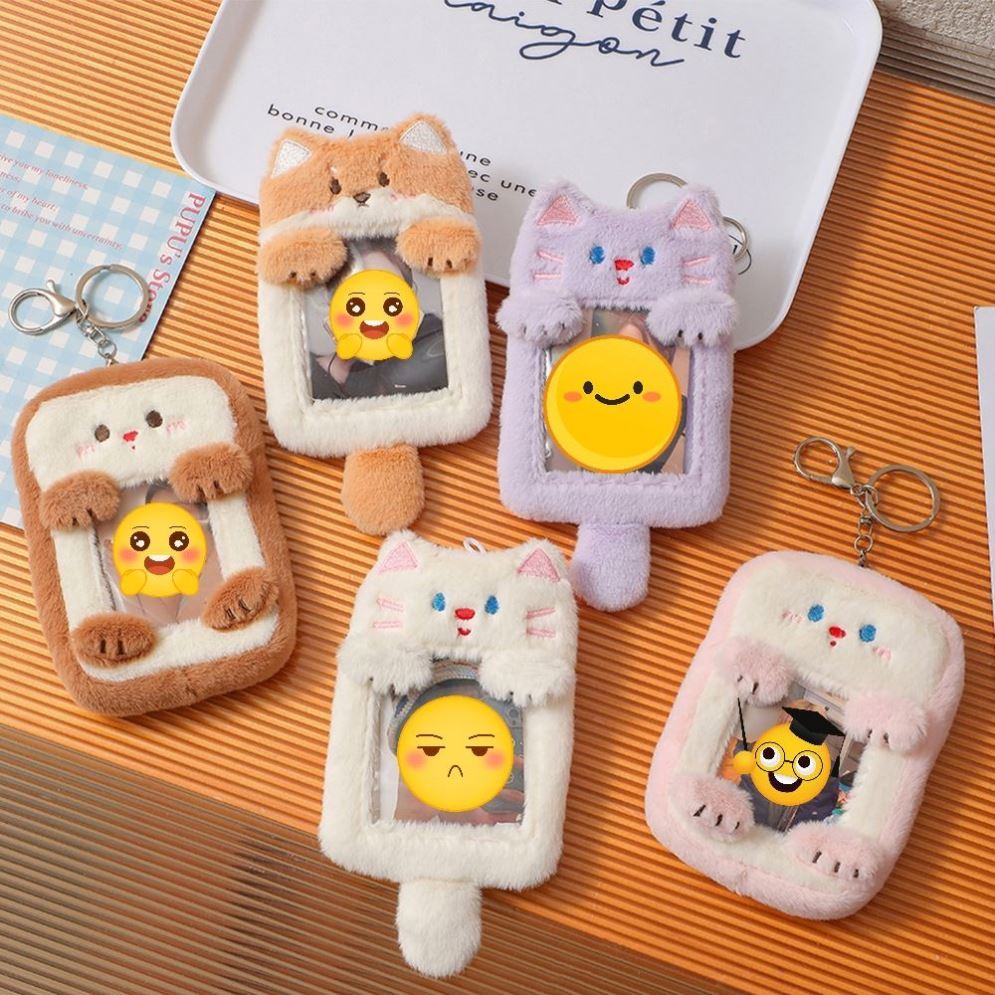 Porte-photo Lapin Tout Doux En Peluche – étui Pour Carte D'identité, Bancaire Ou Photocard Kpop, Avec Mousqueton Et Porte-clés, Cadeau Kawaii Pour Fille Et Fan