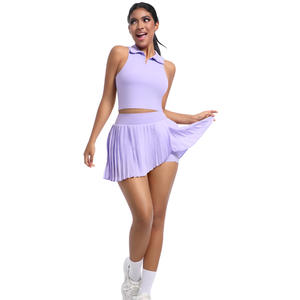 Ensembles de sport et de fitness pour femmes à séchage rapide, respirants, avec débardeur à revers et jupe courte, pour le yoga, le golf et le tennis, vente en gros - Product Image 5