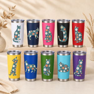 แก้วเก็บความร้อนสุญญากาศสองชั้น สแตนเลสสตีล ลายสุนัขและแมว พร้อมฝาใส - Product Image 2
