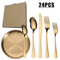 Ensemble de couverts en acier inoxydable 24 pièces avec boîte cadeau pour mariage, hôtel, restaurant, vaisselle de table