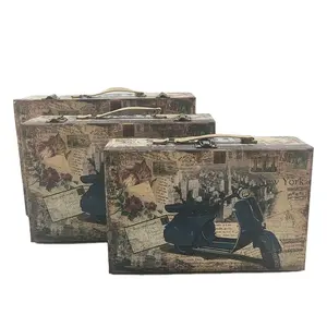 Vintage-Stil benutzer definierte Design Andenken Koffer Geschenk verpackung Papier box mit PU-Griff Pappe Koffer Box