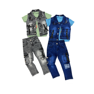 Vetement denim đổ enfants trẻ em quần áo Bộ 3 mảnh trẻ em mặc tùy chỉnh Toddler Quần áo bộ cho bé trai - Product Image 1