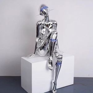 2024 hậu hiện đại dẫn đèn sàn với kaws ánh sáng màu xanh <span class=keywords><strong>Chrome</strong></span> đương đại ngồi điêu khắc trang trí ưa thích phụ nữ Robot thiết kế - Product Image 4