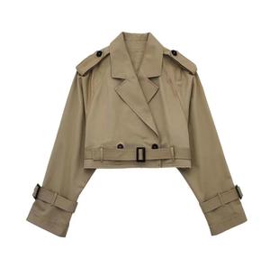 Nouvelle collection printemps-automne : <span class=keywords><strong>Trench</strong></span>-coat <span class=keywords><strong>court</strong></span> décontracté à manches longues avec ceinture pour femme - Product Image 3
