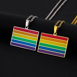 สร้อยคอสแตนเลส LGBT สร้อยคอพร้อมจี้ดีไซน์สีรุ้งสำหรับเกย์ - Product Image 1