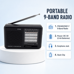 <span class=keywords><strong>Radio</strong></span> <span class=keywords><strong>Portatile</strong></span> Compatta a 9 Bande AM FM Onde Corte con Logo Personalizzato OEM, Alimentazione DC, Fornitura di Fabbrica all'Ingrosso - Product Image 2